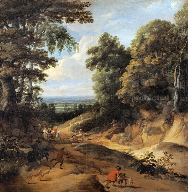 Landschaft mit hohen Bäumen (Der Waldweg) (Originalbild mit Streifen mittig)