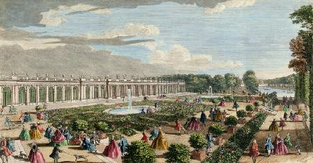 View of the Chateau de Trianon, towards the Parterre (coloured engraving) (see also 171645)