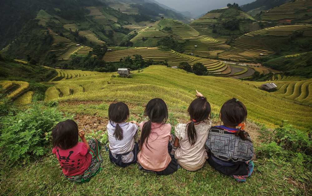 Children of Vietnam Sitting in the backyard The mountain in Mu Cang Chai,Yenbai,Vietnam. von Jakkree Thampitakkull