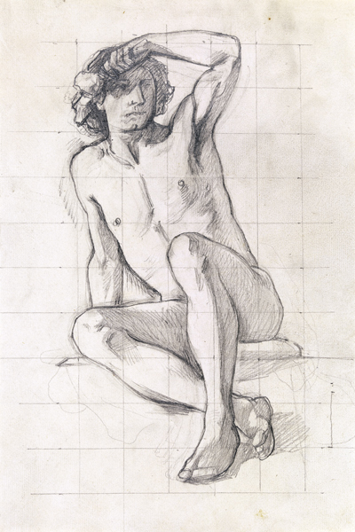 Sitzender männlicher Akt, die Augen mit der Linken verschattend von Jakob Becker