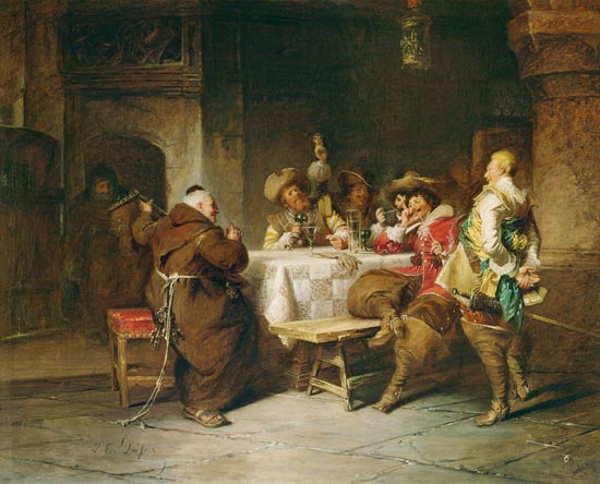 Fröhliche Zecher (Feldherren des 30- jährigen Krieges und Mönch) von Jakob Emanuel Gaisser