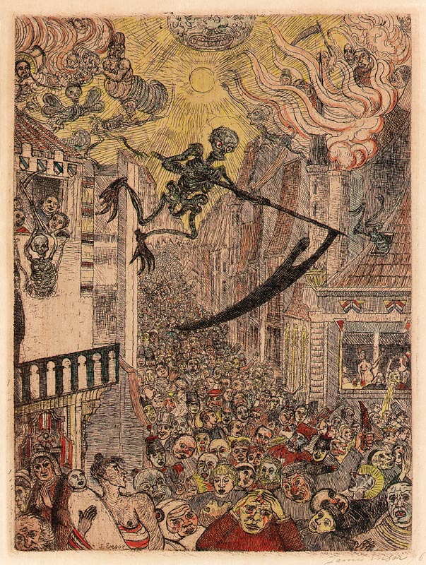Tod, der die Herde der Menschen verfolgt, 1896 von James Ensor