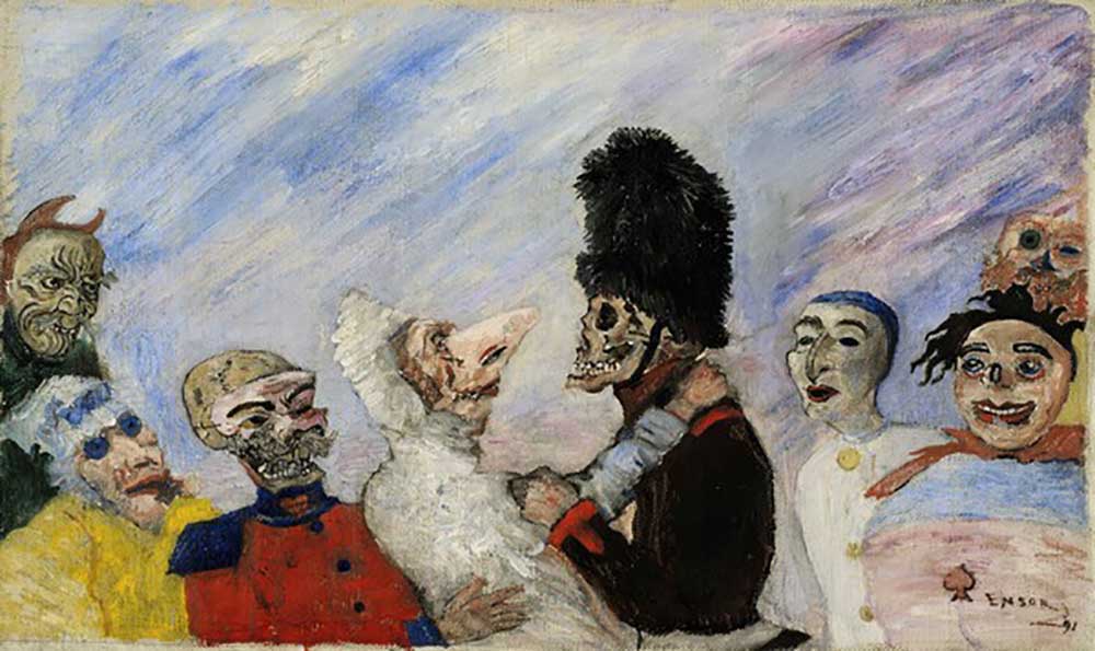 Squelette arrêtant masques von James Ensor
