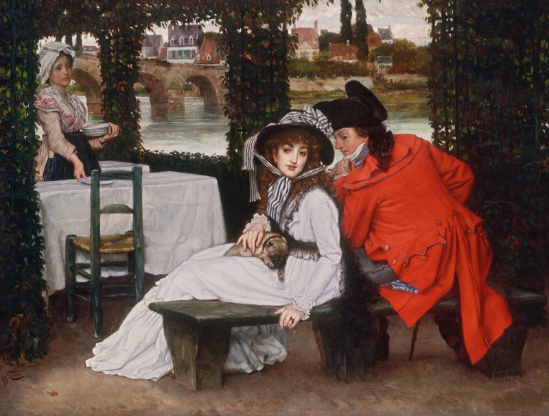 J.Tissot, Tryst at a Riverside Cafe von James Jacques Tissot