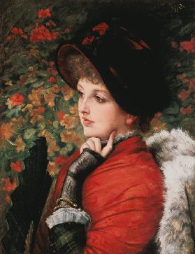 Bildnis der Kathleen Newton in rotem Kleid und schwarzer Kappe