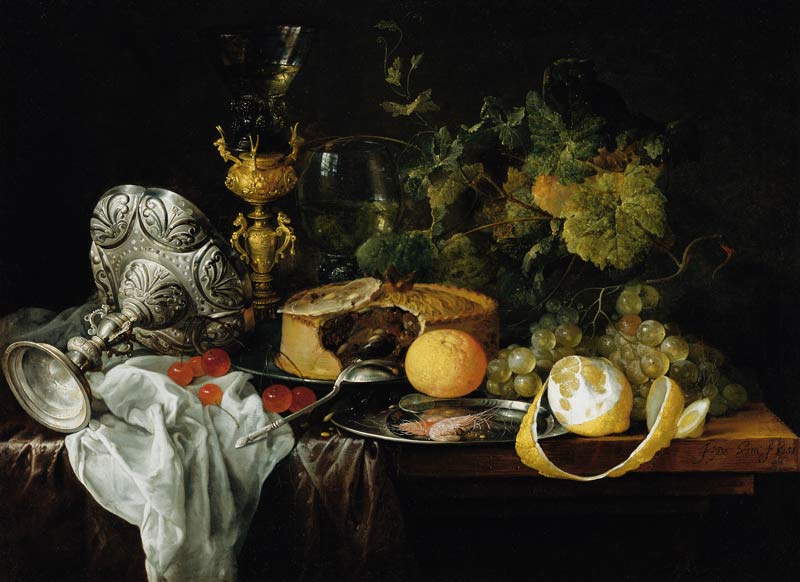 Prunkstillleben mit Früchten, Pastete und Trinkgeschirr von Jan Davidsz. de Heem