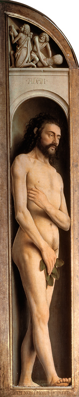 Genter Altar - Opfer Kains und Abels, Adam von Jan van Eyck