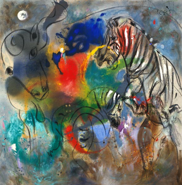 Zebra Mares, 1988 (oil on canvas)  von Jane  Deakin