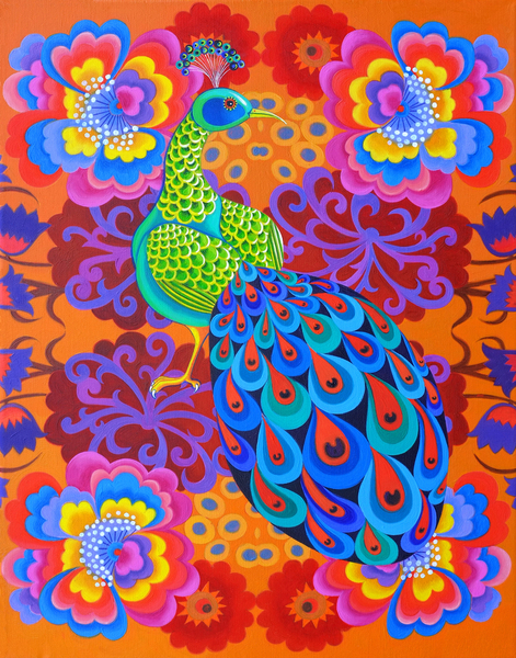 Peacock with flowers von Jane Tattersfield