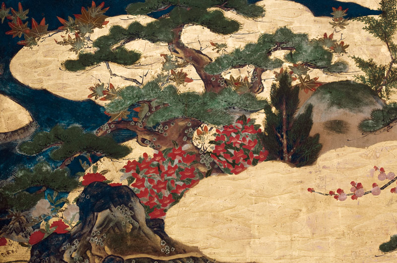 Detail of Spring in the Palace, six-fold screen from 'The Tale of Genji' von Japanese School