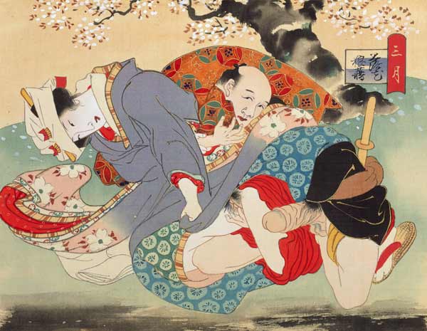 Couple Having Sex Under a Cherry Tree (w/c on silk) von Japanese School