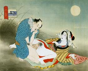 Couple Making Love in the Moonlight (w/c on silk)