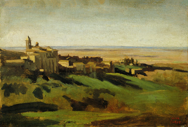 Blick auf Marino in den Albaner Bergen am frühen Morgen von Jean-Baptiste Camille Corot