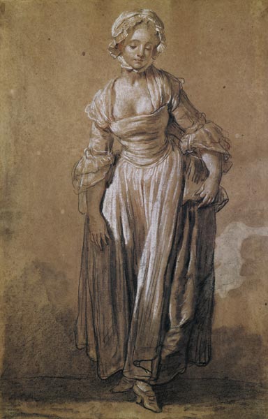 Standing Young Girl, study for ''The Village Agreement'' (charcoal & white chalk on paper) von Jean Baptiste Greuze