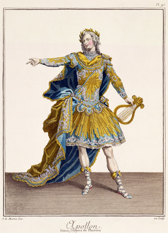 Costume for Apollo in the opera 'Phaethon', engraved by the artist, c.1780 (engraving) von Jean-Baptiste Martin