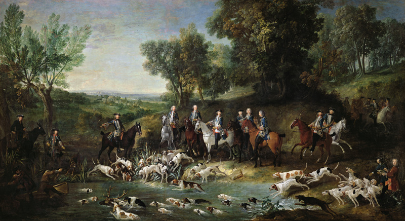 Louis XV (1710-1774) Stag Hunting in the Forest at Saint-Germain von Jean Baptiste Oudry