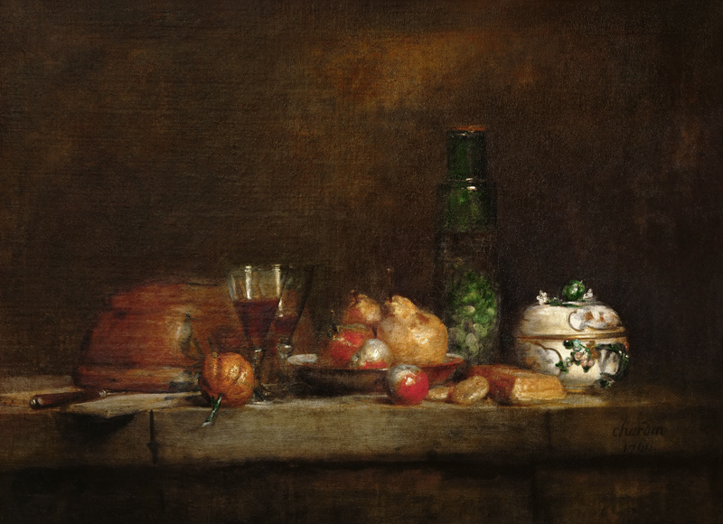 Stillleben mit Früchten und Olivenglas von Jean-Baptiste Siméon Chardin