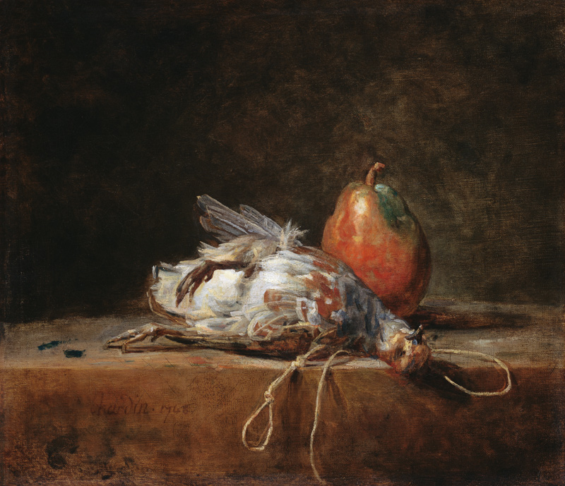 Stillleben mit Rebhuhn und Birne von Jean-Baptiste Siméon Chardin