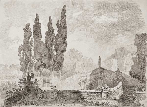 Staircase in the gardens of the Villa d''Este, Tivoli von Jean Honoré Fragonard
