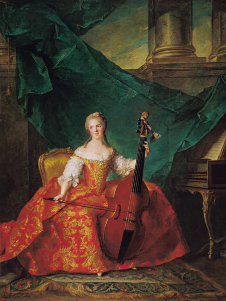 Madame Henriette de France (1727-52) in Court Costume Playing a Bass Viol von Jean Marc Nattier