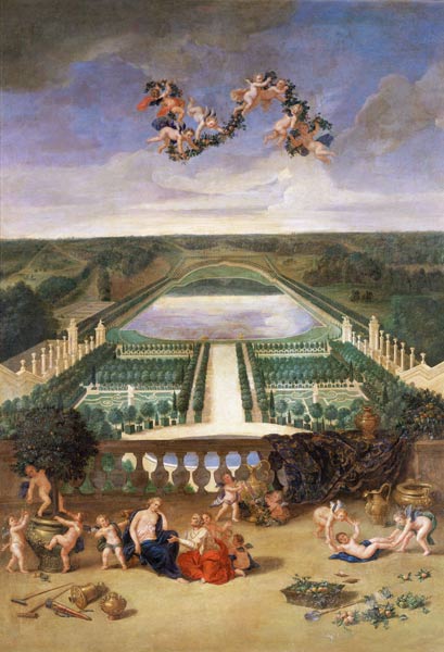 View of the Orangerie at Versailles, from the Piece d'Eau des Suisses and the King's Vegetable Garde von Jean the Younger Cotelle