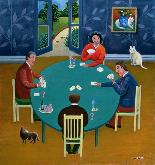 Card Game (oil on board)  von Jerzy  Marek