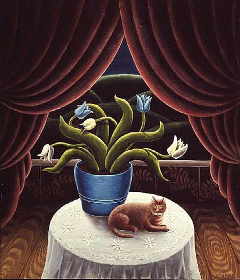 Cat and Tulips  von Jerzy  Marek