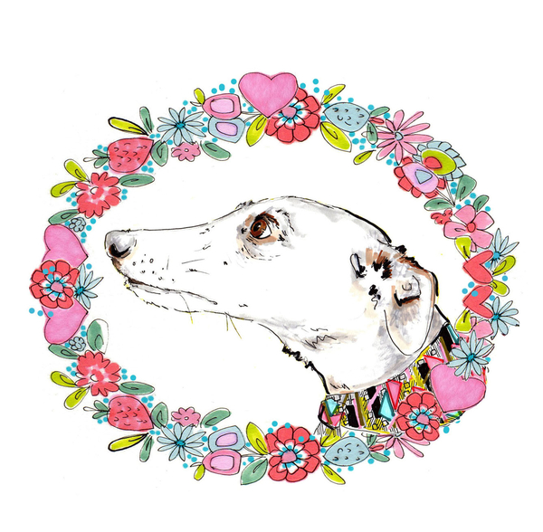 Silvertips Greyhound With Floral Border von Jo Chambers