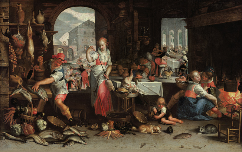 Küchenstück mit dem Gleichnis vom großen Gastmahl von Joachim Antonisz Wtewael