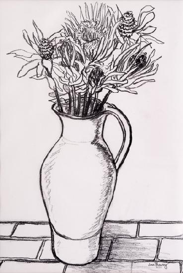 Brown Jug with Dried Flowers
