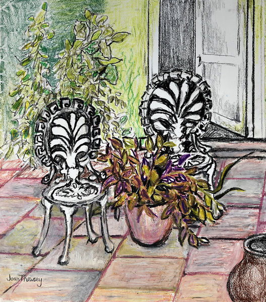Chairs on the Terrace, with pots von Joan  Thewsey