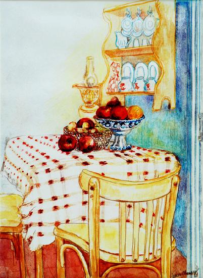 Cottage Kitchen Table with Apples