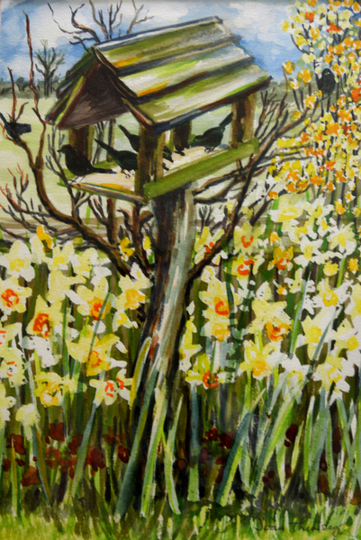 Daffodils, and Birds in the Birdhouse von Joan  Thewsey