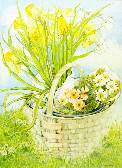 Daffodils and primroses in a basket von Joan  Thewsey