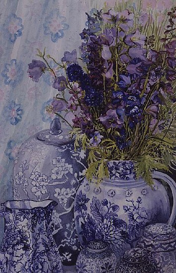 Delphiniums with Antique Blue Pots  von Joan  Thewsey