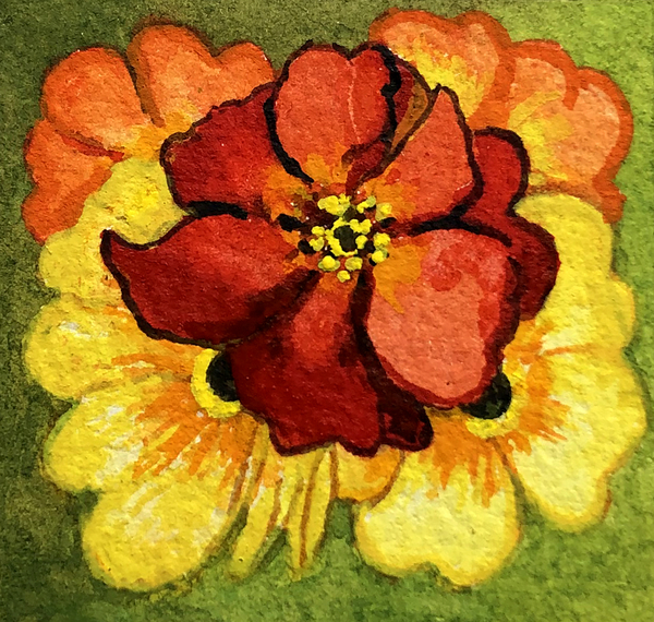 Five Primroses, red, yellow and orange von Joan  Thewsey