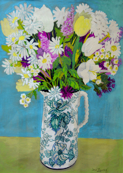 Flowers in a Jug, turquoise decoration von Joan  Thewsey