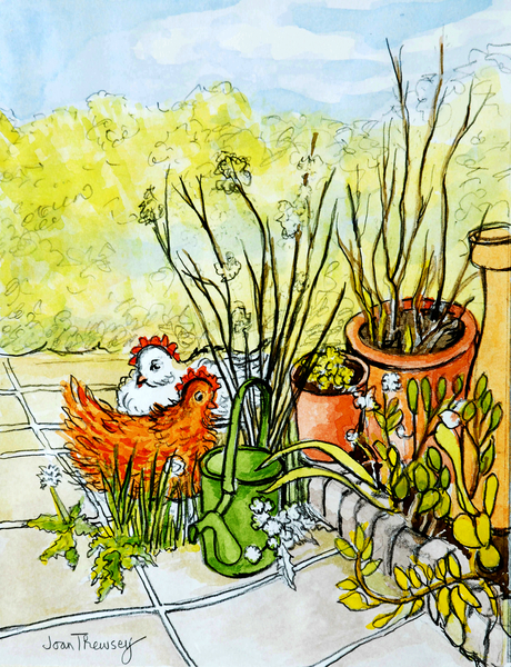 Hens and Pots, Lucy Redman Open Garden von Joan  Thewsey