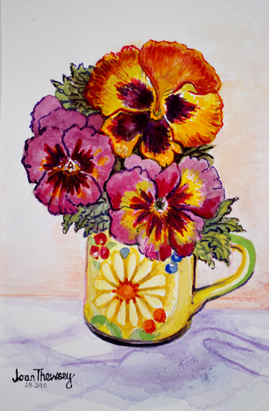 Pansies in a Patterned Mug von Joan  Thewsey