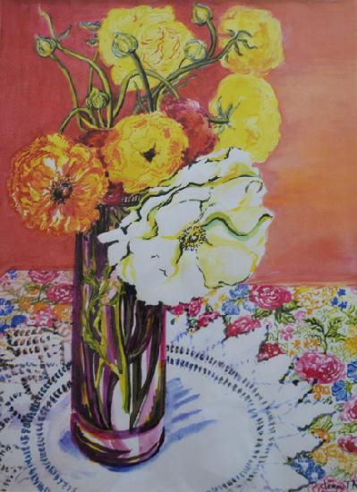 Ranunculus on a Lace Cloth