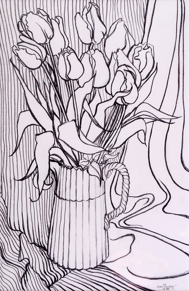 Tulips against a Striped Cloth von Joan  Thewsey