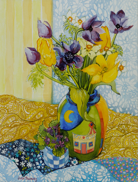 Tulips and Anemones with a Pot of Violets von Joan  Thewsey