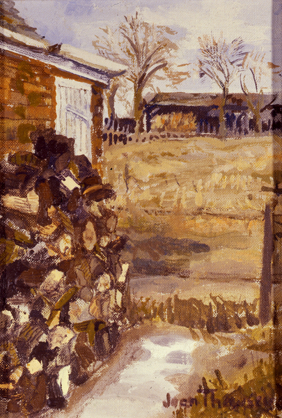 View from the Cottage Window,Logs stored for winter von Joan  Thewsey