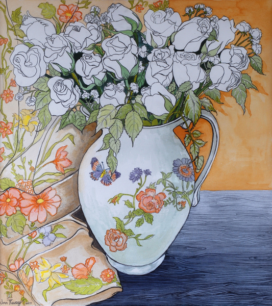 White Roses in a Patterned Jug von Joan  Thewsey