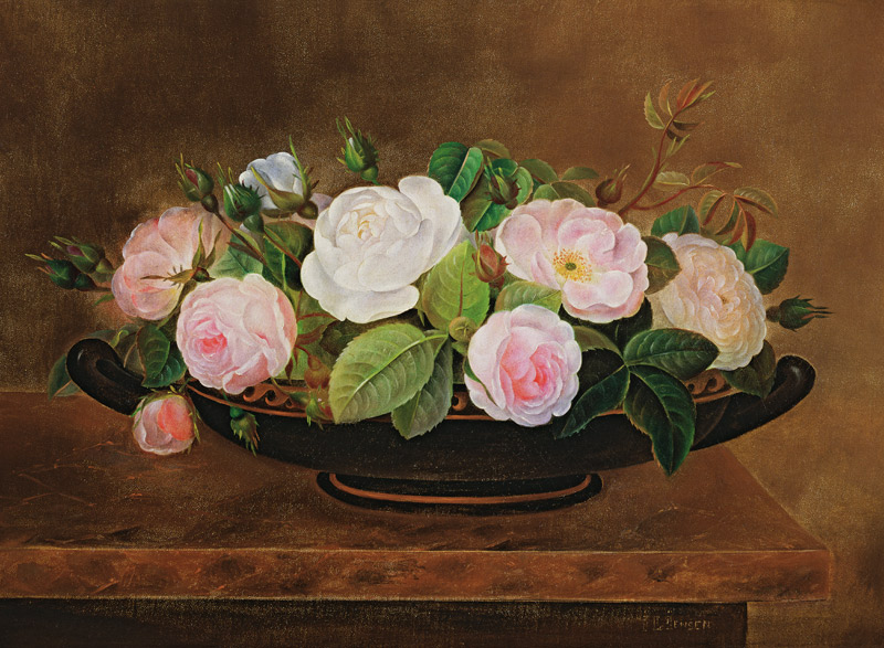 Bowl of Roses on a Marble Ledge von Johan Laurentz Jensen