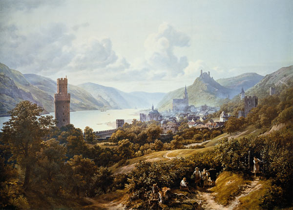 Oberwesel am Rhein mit Burgruine Schönburg von Johann Heinrich Schilbach
