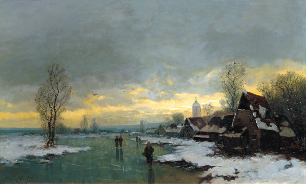 People Walking on a Frozen River von Johann II Jungblut
