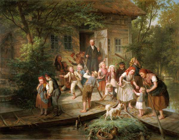 Heimfahrt von der Schule im Spreewald. von Johann Kretzschmer