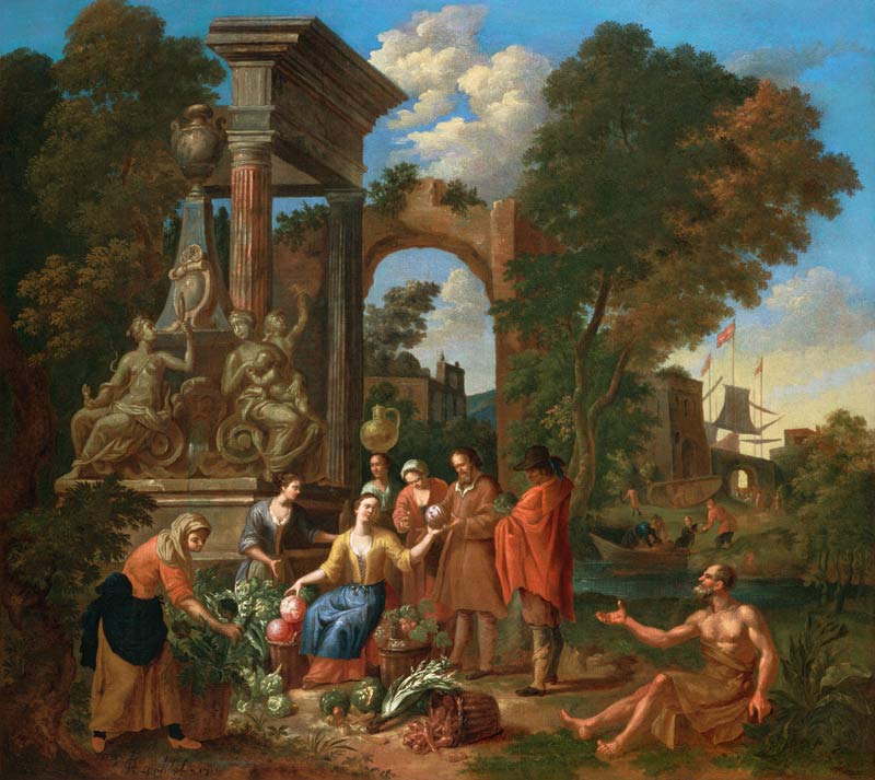 Gemüsemarkt vor einer Ruine von Johann Philipp Spalthov