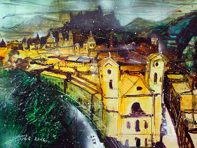 Salzburg, Blick von der Markuskirche in die Festspielstadt  von Johann Pickl